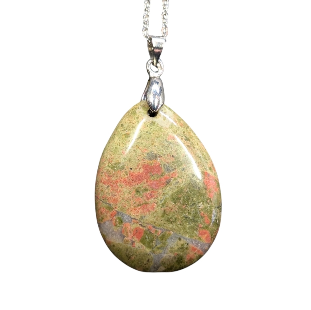 Natural Unakite Jemstone Pendant Necklace